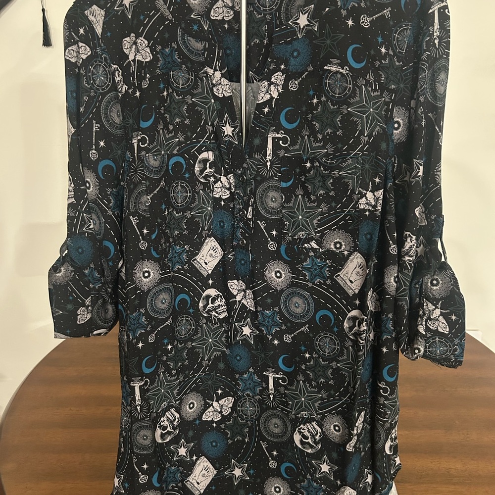 Torrid Black and Teal Celestial Button Down Shirt